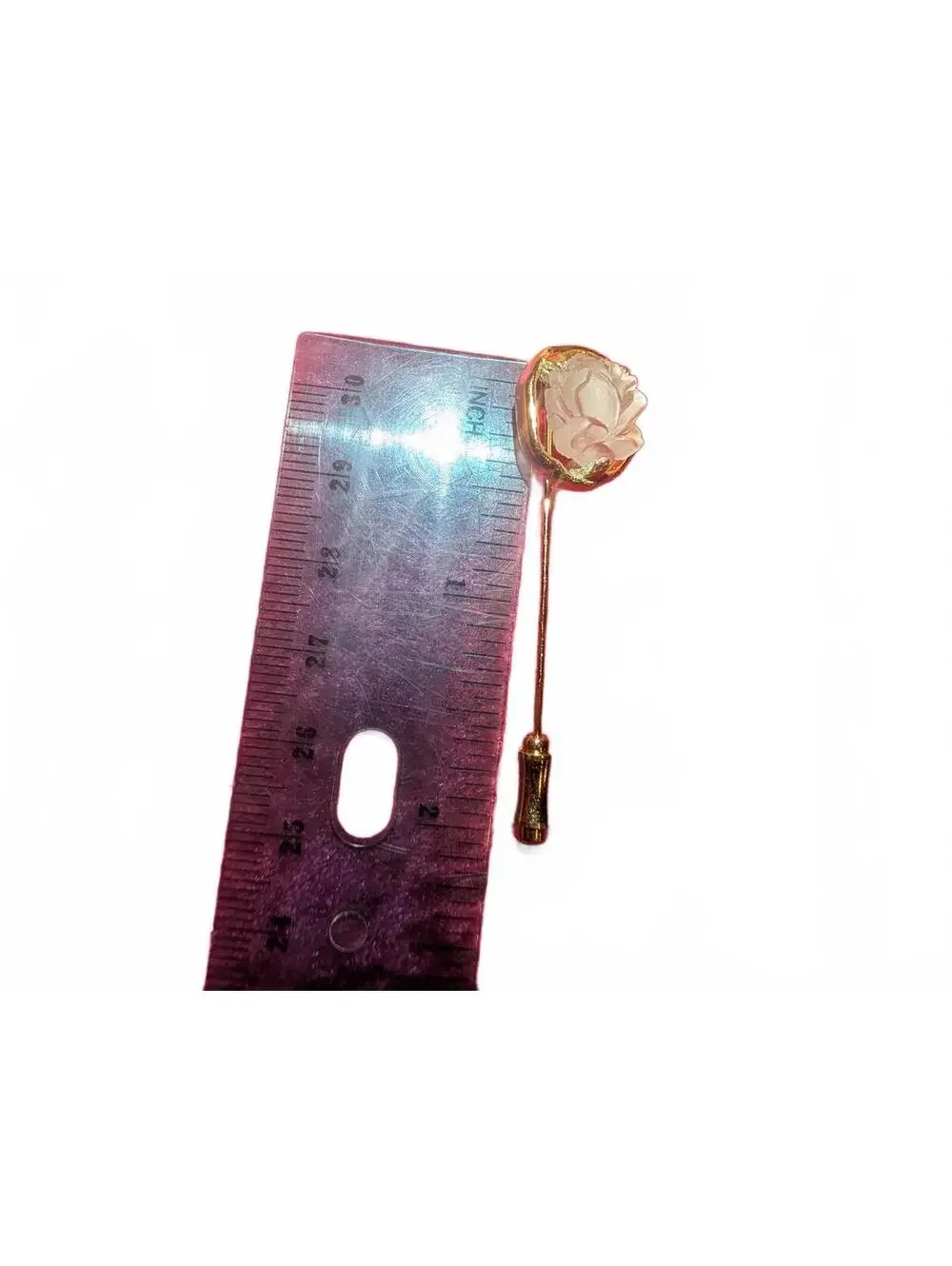 Vintage Gold Tone Floral Stick Pin Brooch with Frosted Glass Accent